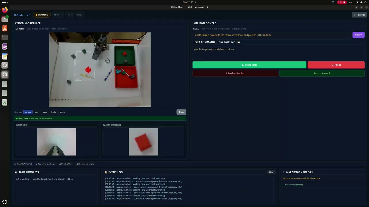 VLA robotic arm vision and mission control interface